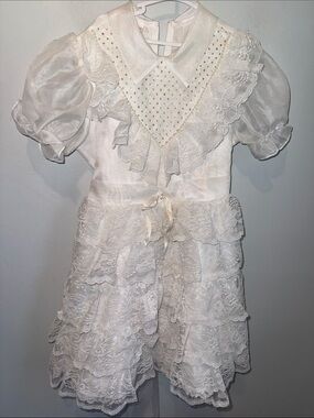 Vintage Merry Girl 8 White Lace Ruffle Girls Costume Dress Peter Pan Collar